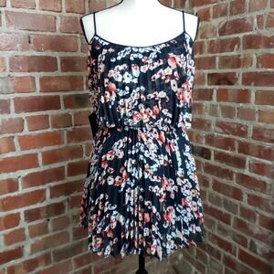 bebe pleated blue floral chiffon mini dress XS